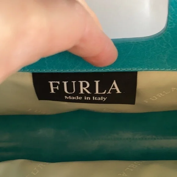 Furla handbag purse leather teal rectangle